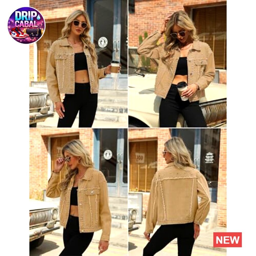 Distressed Denim Jacket Cropped Studded Rivet Western Chic Y2K Style - Picture 2 of 7
